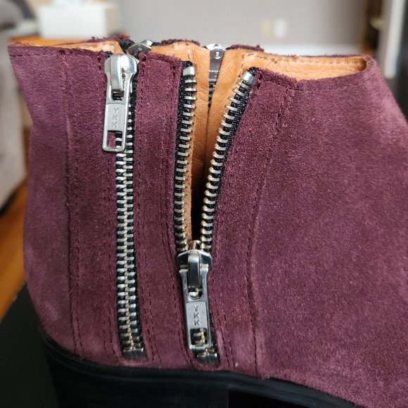 Burgundy Suede Leather Booties - Picture 2 of 4